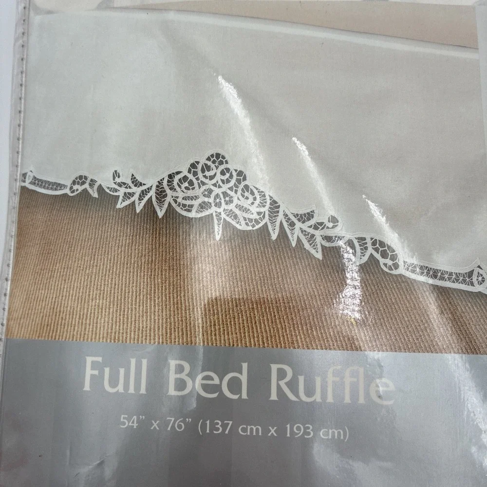 Keeco Handmade Collection White Full Bed Ruffle Battenburg Lace  cottagecore